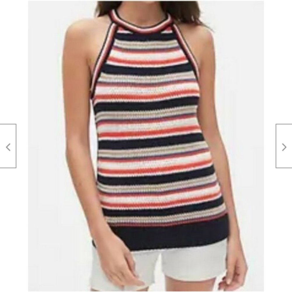 NWT Gap Crochet Stripe Halter Tank Top Cotton Blend Multicolor